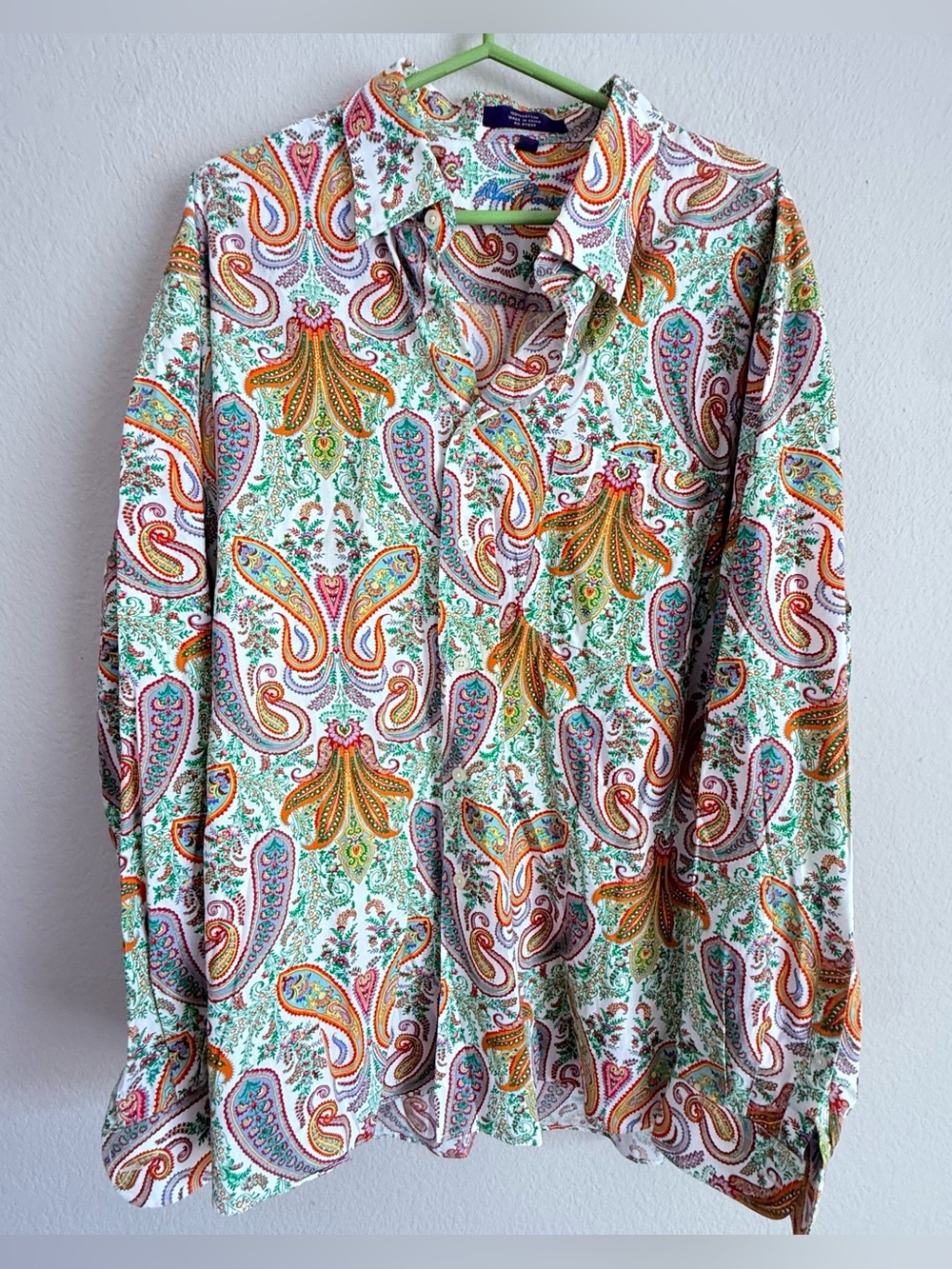 Alan Flusser Paisley Print Button Down Shirt Long Sleeve Colorful Mens Size XXL